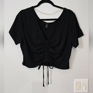 Wild Fable Black Tie Front Ruched Crop Top